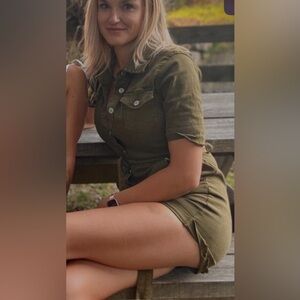 Parisian Works TALL Olive Green women’s buttoned safari Romper